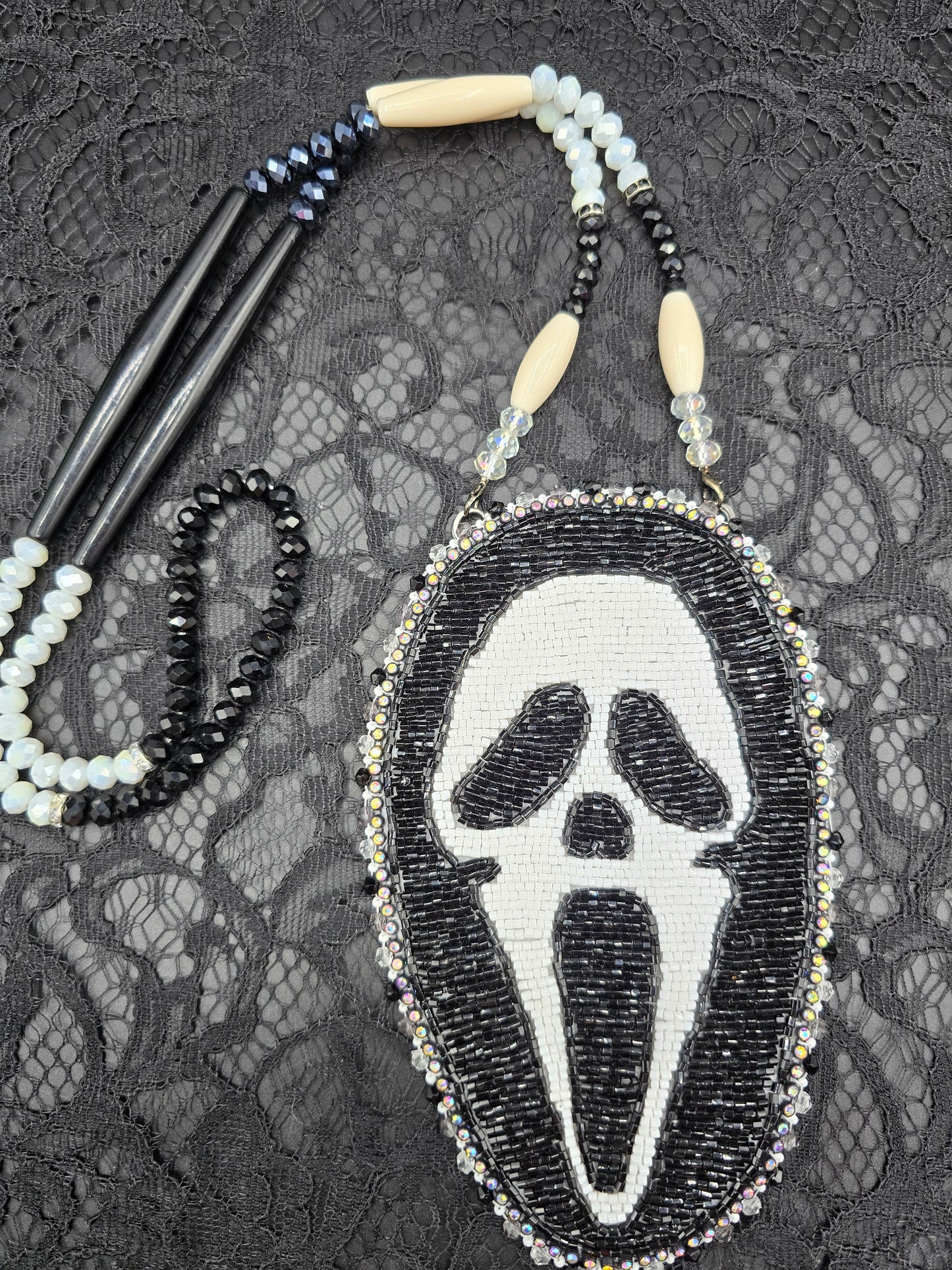 Ghost Face Scream Beaded Medallion