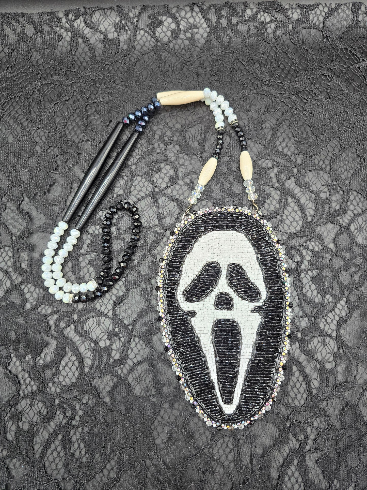 Ghost Face Scream Beaded Medallion