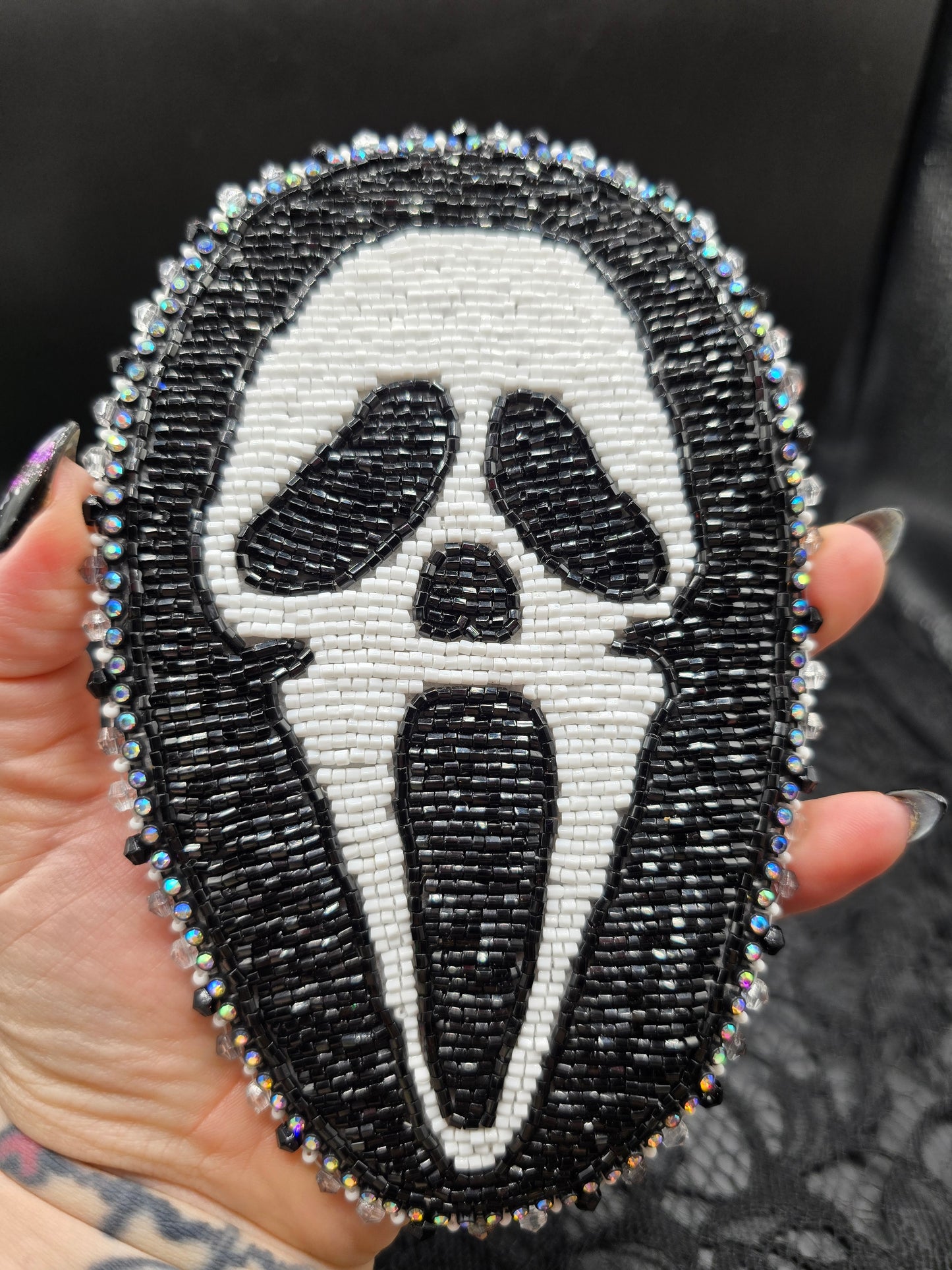 Ghost Face Scream Beaded Medallion