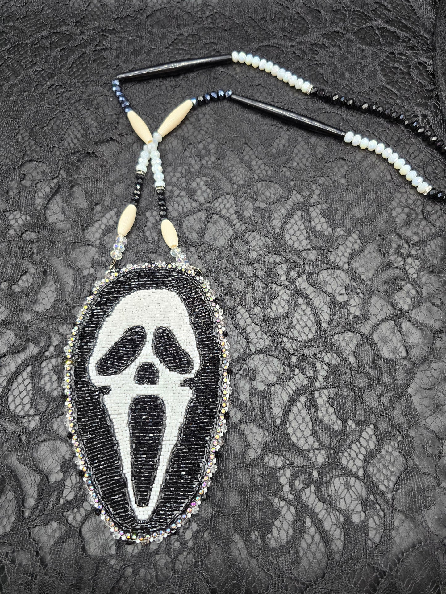 Ghost Face Scream Beaded Medallion