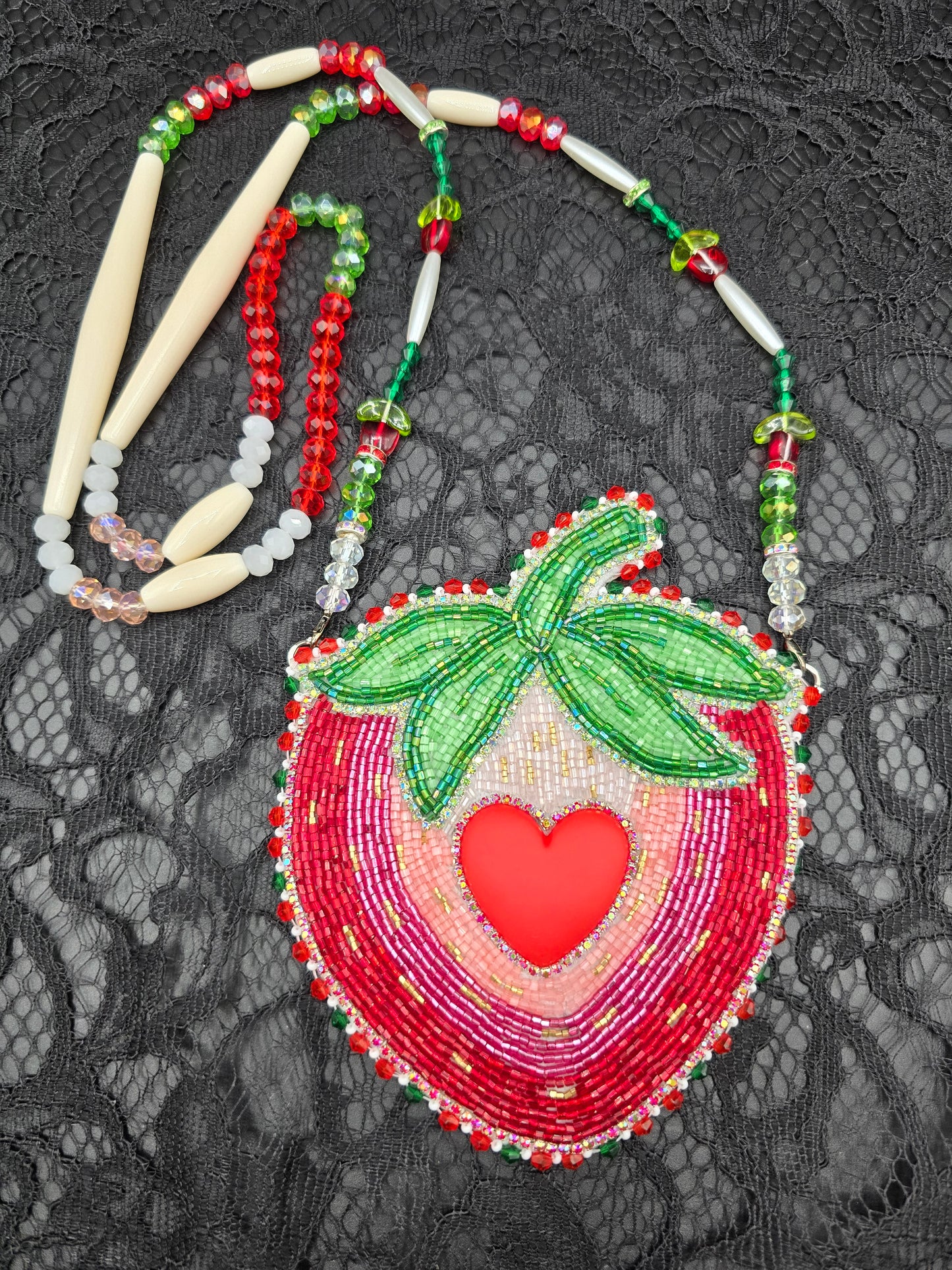 Large Strawberry Beaded Medallion