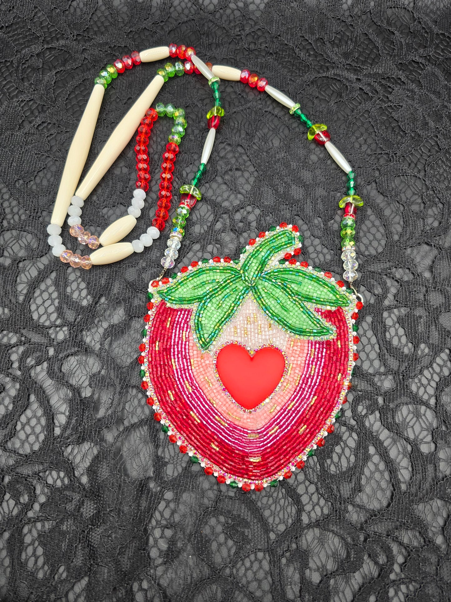 Large Strawberry Beaded Medallion