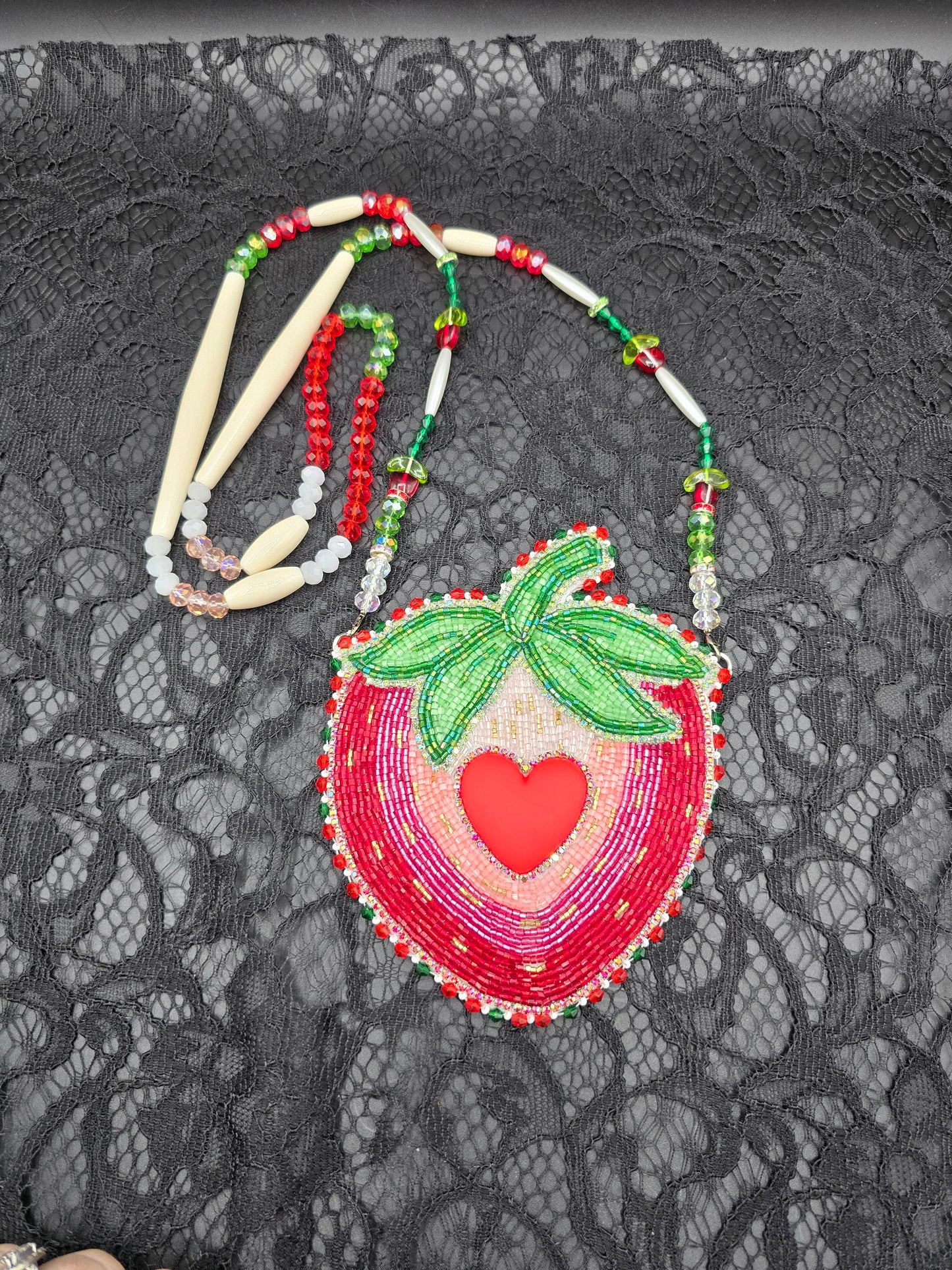 Large Strawberry Beaded Medallion