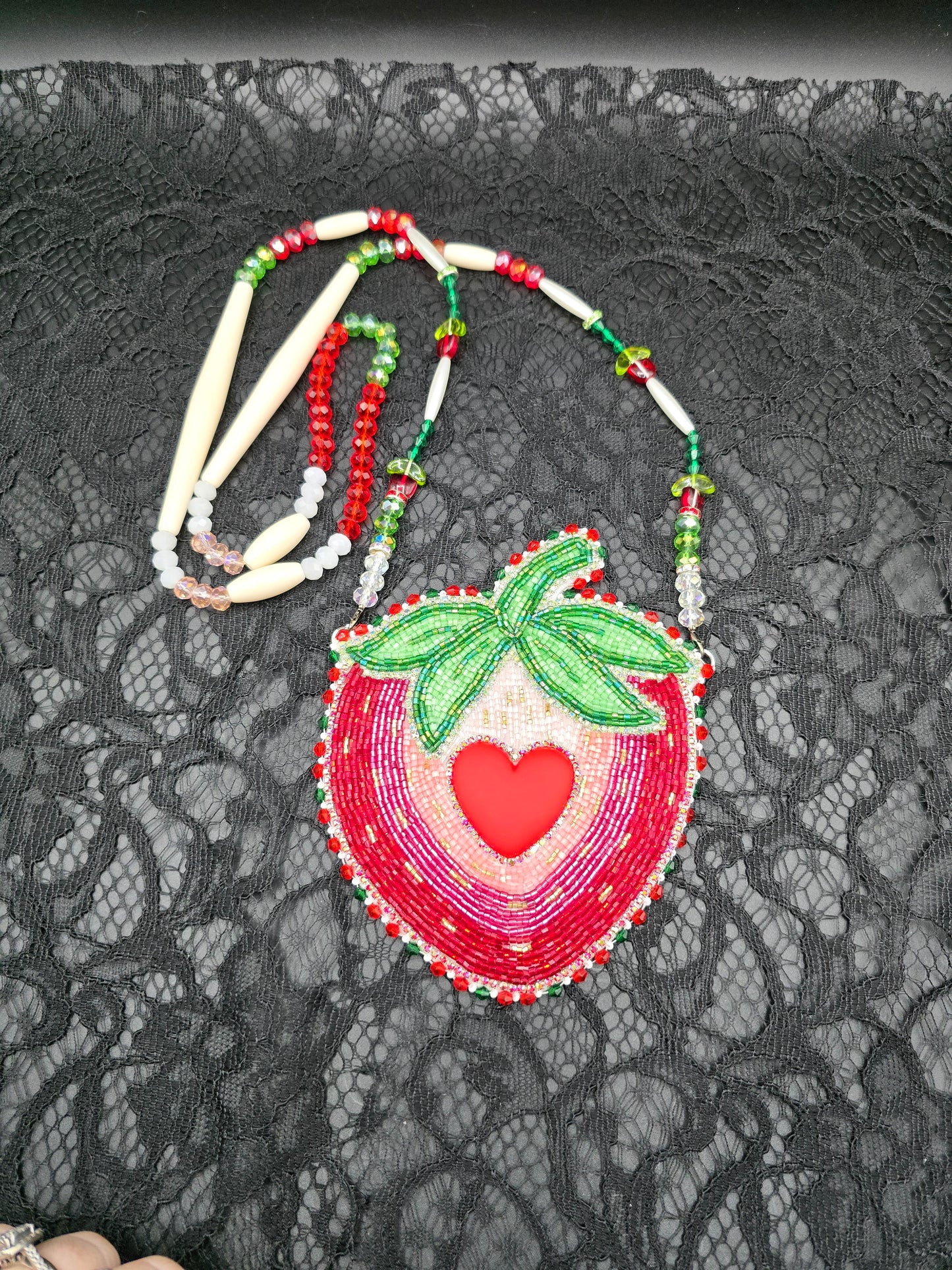 Large Strawberry Beaded Medallion