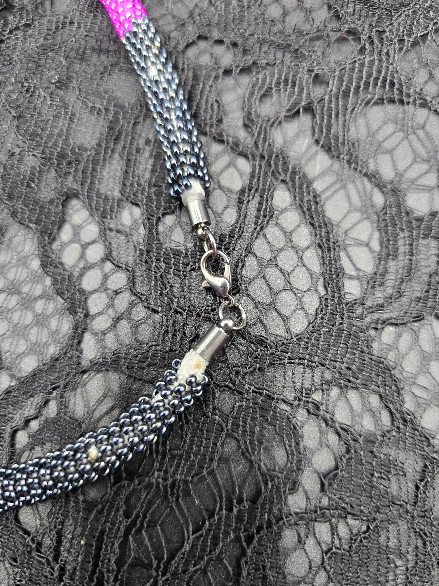 Purple, Black and White Beaded Necklace