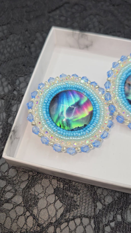 Blue Aurora Borealis Beaded Earrings