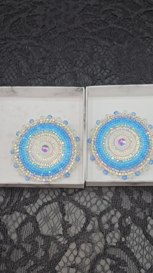 Ice Blue and Silver Beaded Earrings