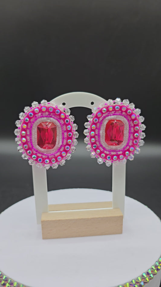 Pink and White Beaded Earrings