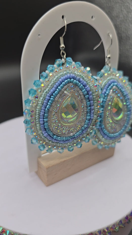 Blue and White Beaded Earrings
