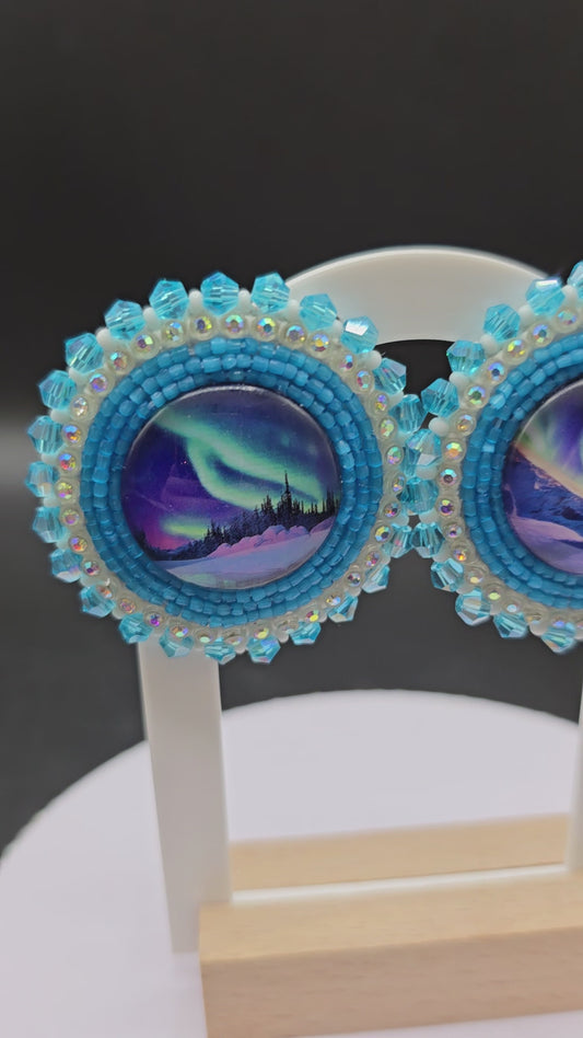 Blue Aurora Borealis Beaded Earrings