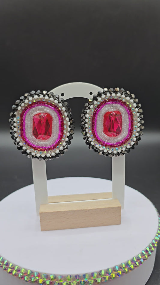 Pink and Black Beaded Earrings