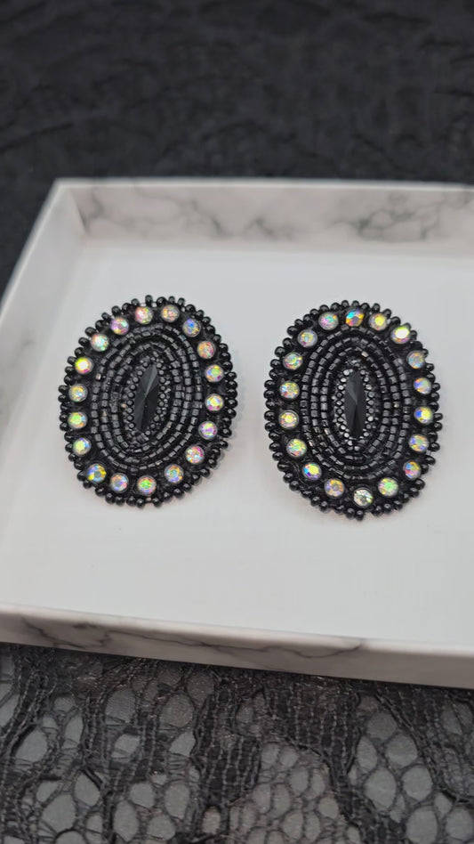 Black on Black Beaded Stud Earrings