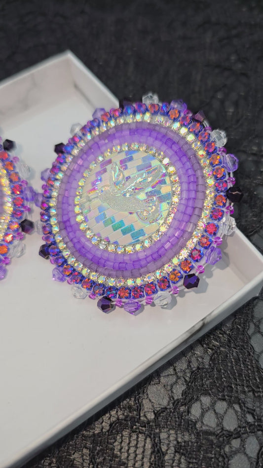 Purple Hummingbird Beaded Earrings