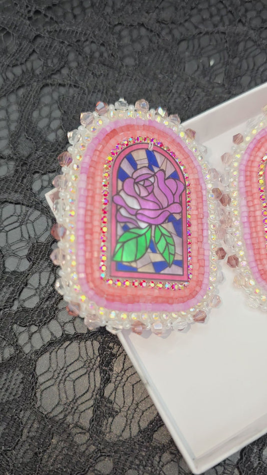 Pink Rose Beaded Earrings